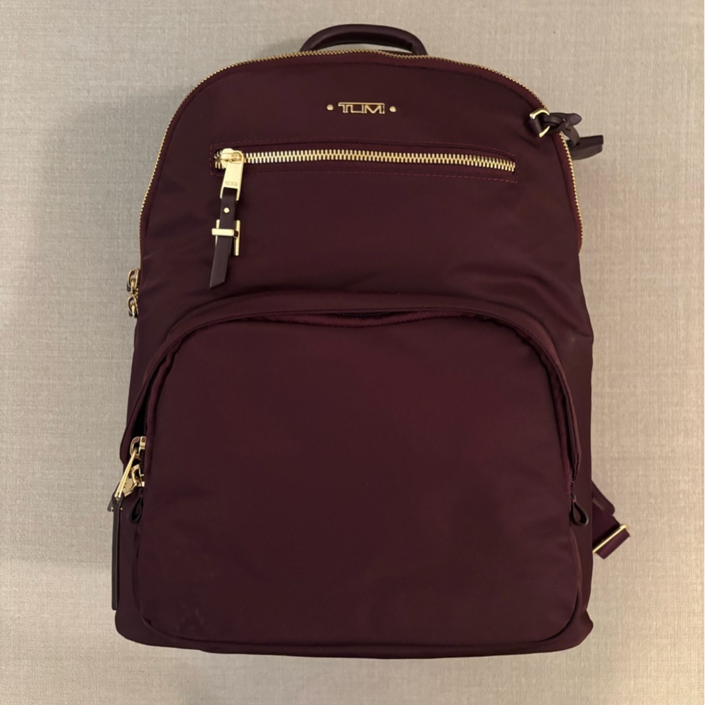Tumi Burgundy Backpack with Gold Hardware